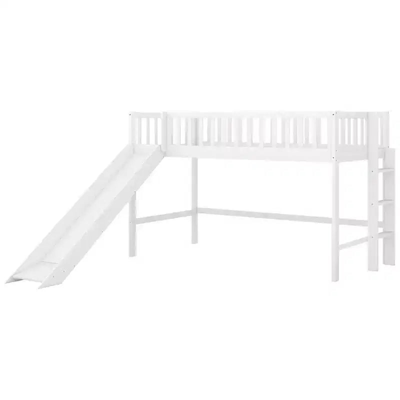 Letto a soppalco per bambini singolo/matrimoniale con scivolo, ringhiera di sicurezza e scaletta