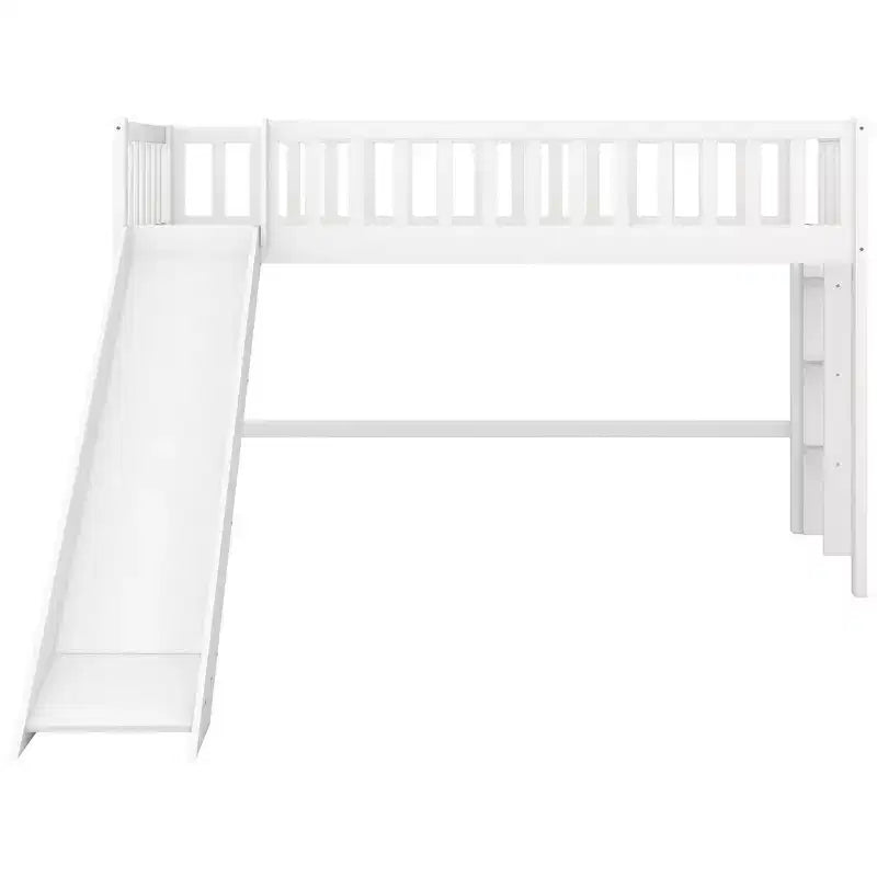 Letto a soppalco per bambini singolo/matrimoniale con scivolo, ringhiera di sicurezza e scaletta