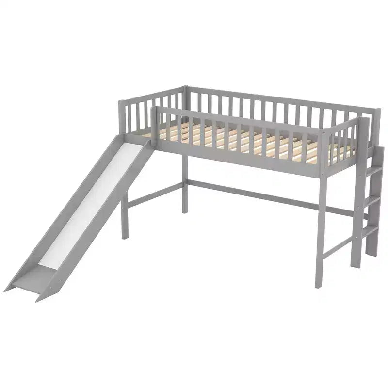 Letto a soppalco per bambini singolo/matrimoniale con scivolo, ringhiera di sicurezza e scaletta