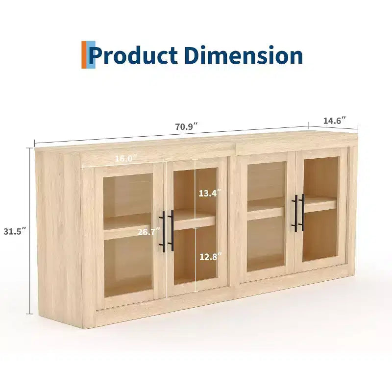 Mobile buffet credenza da 180 cm con 4 ante – Mobile contenitore moderno di metà secolo per soggiorno, cucina o ingresso