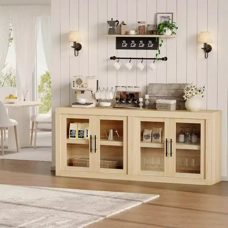 Mobile buffet credenza da 180 cm con 4 ante – Mobile contenitore moderno di metà secolo per soggiorno, cucina o ingresso