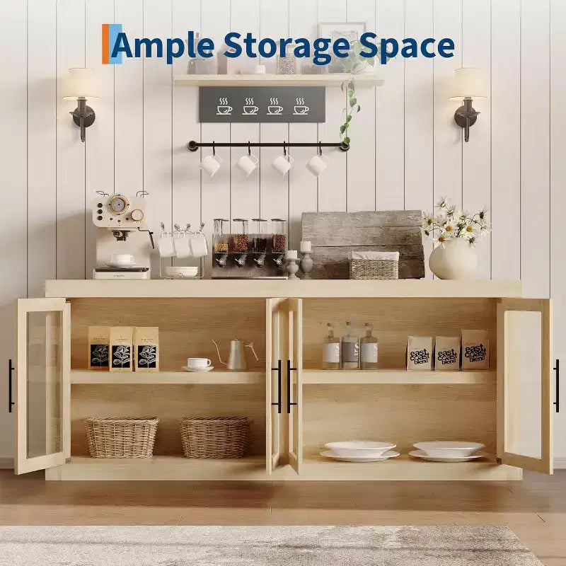 Mobile buffet credenza da 180 cm con 4 ante – Mobile contenitore moderno di metà secolo per soggiorno, cucina o ingresso