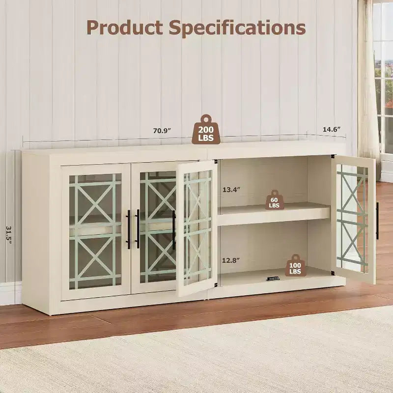 Mobile buffet credenza da 180 cm con 4 ante – Mobile contenitore moderno di metà secolo per soggiorno, cucina o ingresso