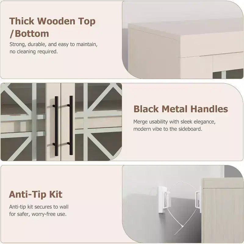 Mobile buffet credenza da 180 cm con 4 ante – Mobile contenitore moderno di metà secolo per soggiorno, cucina o ingresso