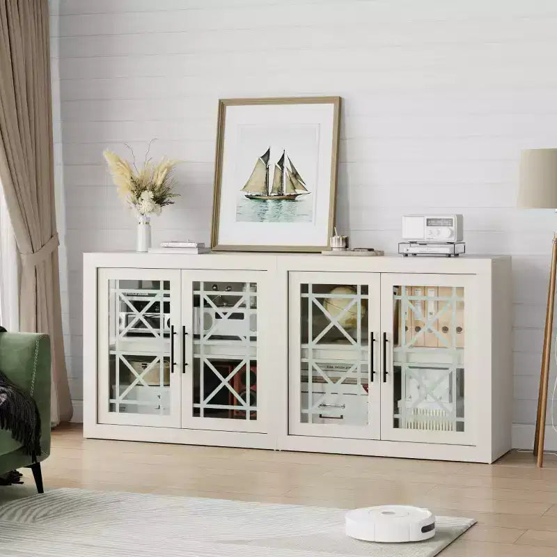 Mobile buffet credenza da 180 cm con 4 ante – Mobile contenitore moderno di metà secolo per soggiorno, cucina o ingresso