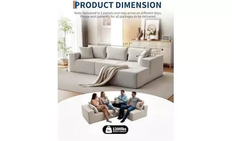 Divano sezionale modulare da 108" con chaise longue – Divano a L con divano letto convertibile, posti a sedere fino a 8