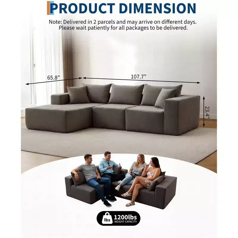 Divano sezionale modulare da 108" con chaise longue – Divano a L con divano letto convertibile, posti a sedere fino a 8