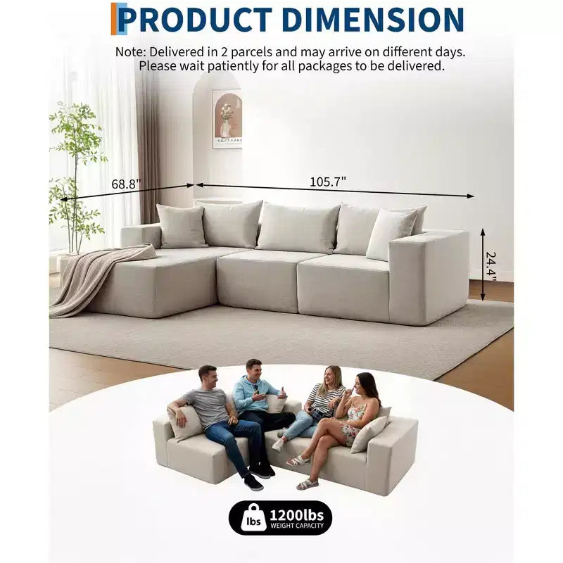 Divano sezionale modulare da 108" con chaise longue – Divano a L con divano letto convertibile, posti a sedere fino a 8