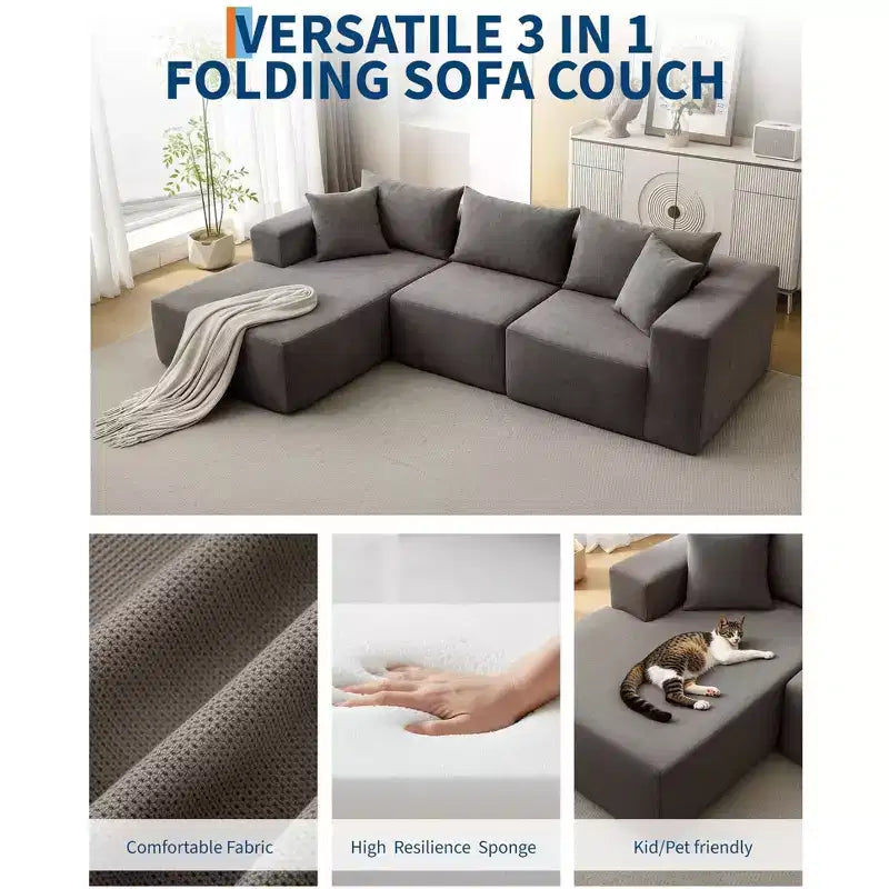 Divano sezionale modulare da 108" con chaise longue – Divano a L con divano letto convertibile, posti a sedere fino a 8