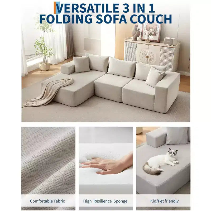 Divano sezionale modulare da 108" con chaise longue – Divano a L con divano letto convertibile, posti a sedere fino a 8