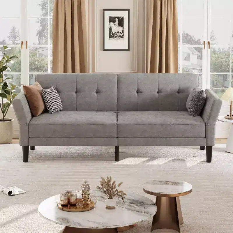 Divano letto futon convertibile con schienale e braccioli regolabili