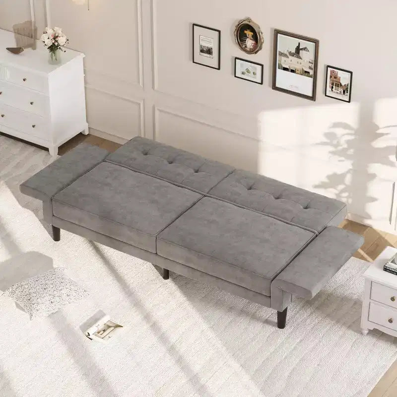 Divano letto futon convertibile con schienale e braccioli regolabili