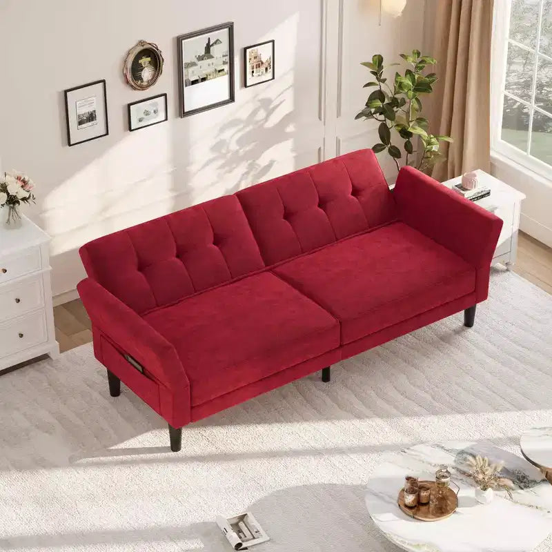 Divano letto futon convertibile con schienale e braccioli regolabili