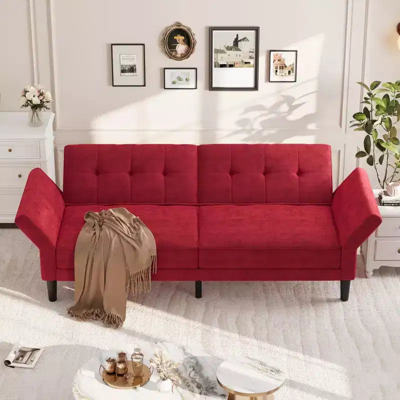 Divano letto futon convertibile con schienale e braccioli regolabili