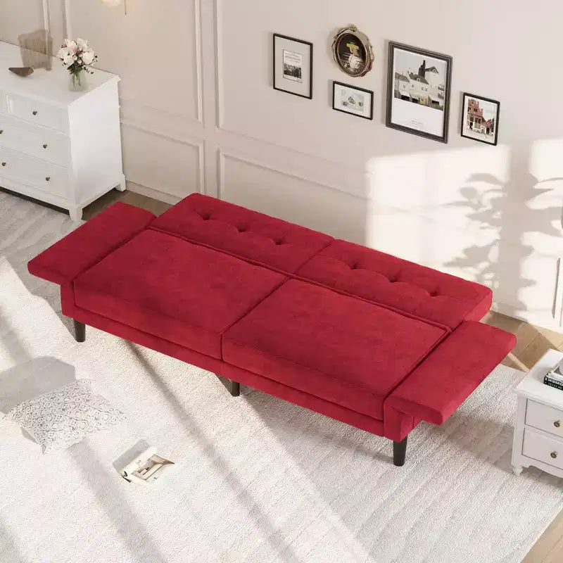 Divano letto futon convertibile con schienale e braccioli regolabili