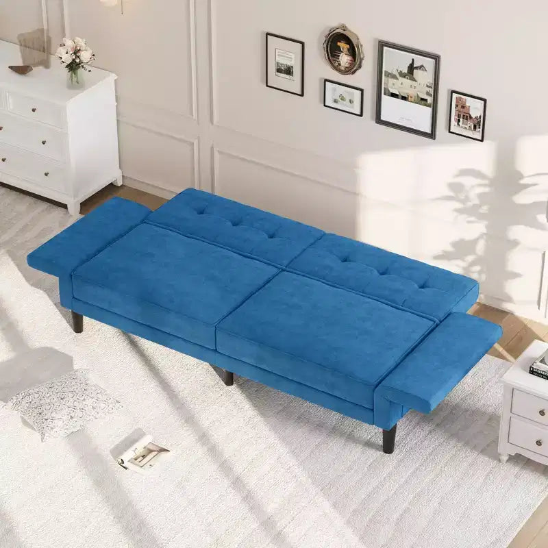 Divano letto futon convertibile con schienale e braccioli regolabili