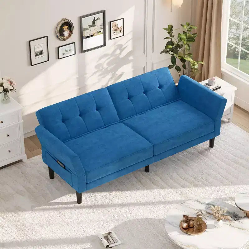 Divano letto futon convertibile con schienale e braccioli regolabili