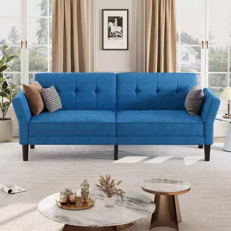Divano letto futon convertibile con schienale e braccioli regolabili