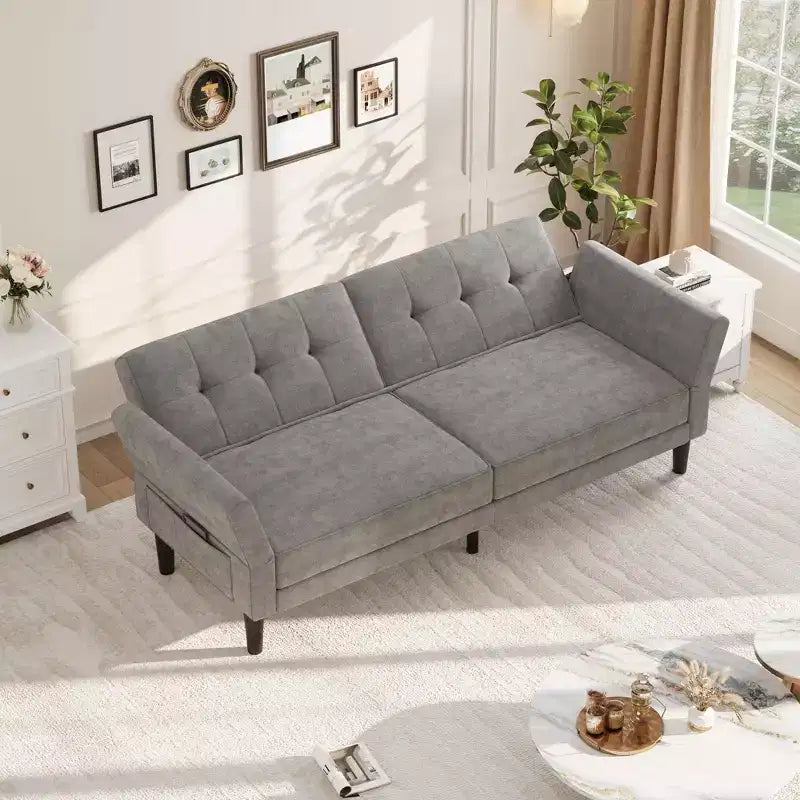 Divano letto futon convertibile con schienale e braccioli regolabili
