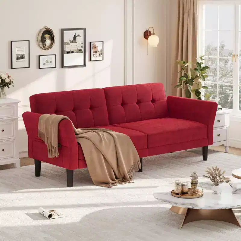 Divano letto futon convertibile con schienale e braccioli regolabili