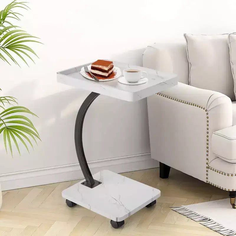 Tavolino a C con ruote e piano girevole a 360°