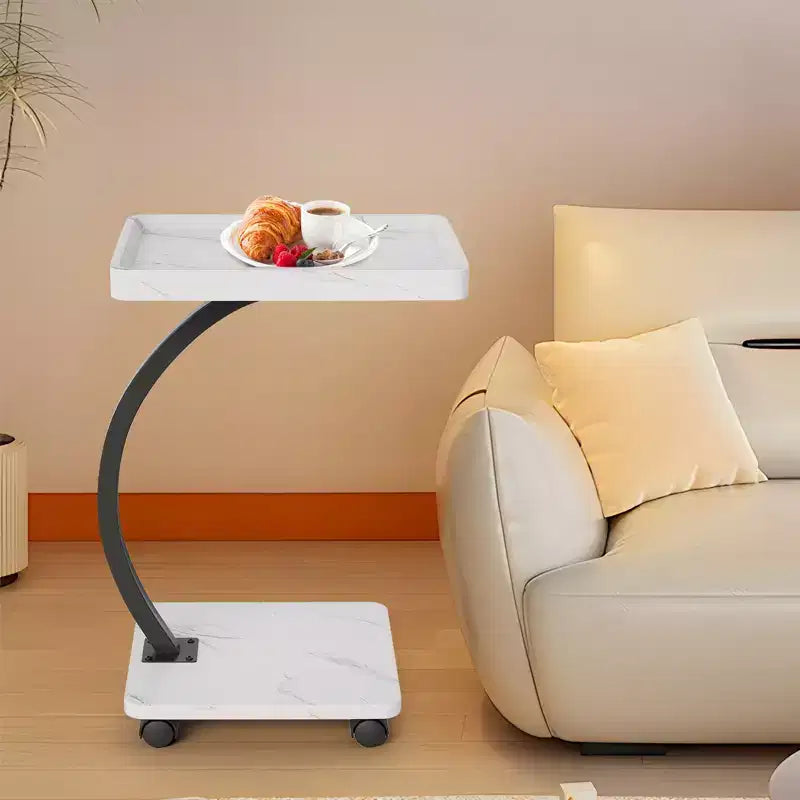 Tavolino a C con ruote e piano girevole a 360°