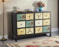 6 Drawers Dresser for Bedroom, Wood Rustic Chest of Drawers with Metal Handle, Retro Floral Pattern Drawer, Farmhouse Dresser for Bedroom