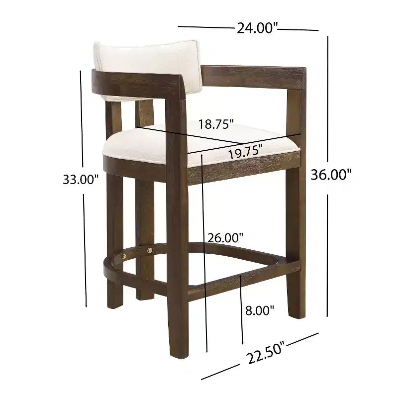 Set di 2 sgabelli da bar imbottiti in legno di gomma, altezza bancone, noce