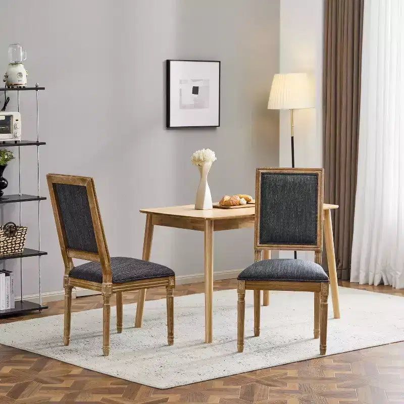 Set di 2 sedie da pranzo imbottite in legno di gomma stile francese - Blu grigio