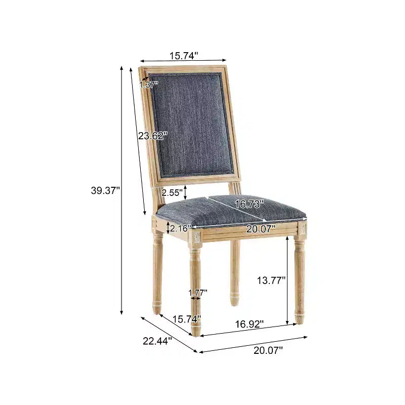 Set di 2 sedie da pranzo imbottite in legno di gomma stile francese - Blu grigio