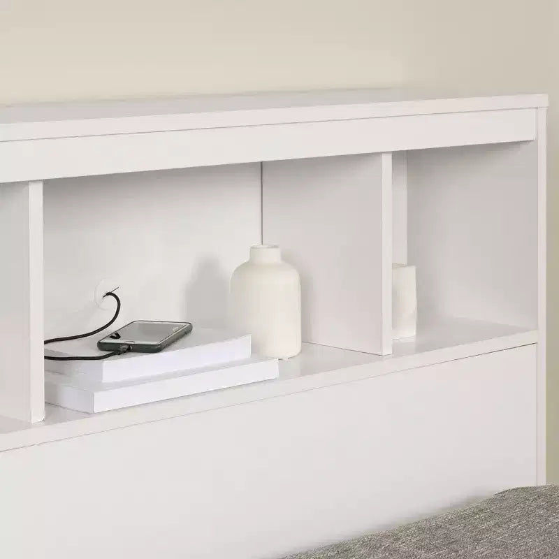 Testiera libreria a grandezza naturale con gestione dei cavi – Truciolato laminato, stile contemporaneo