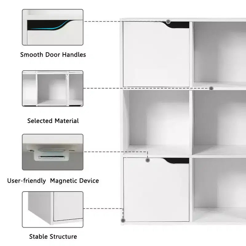 Mobile contenitore a 9 cubi con ante e ripiani aperti
