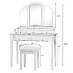 Toeletta con sgabello, specchio a tre ante illuminato e 6 cassetti – Bianco/Nero