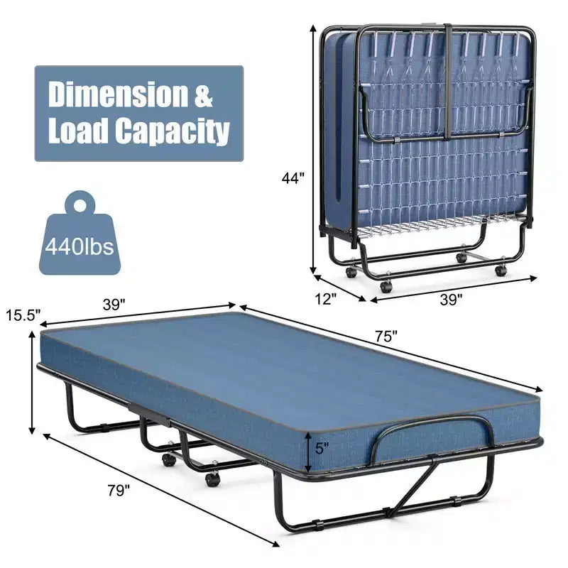 Letto pieghevole con materasso in memory foam – Brandina portatile per ospiti, Blu navy