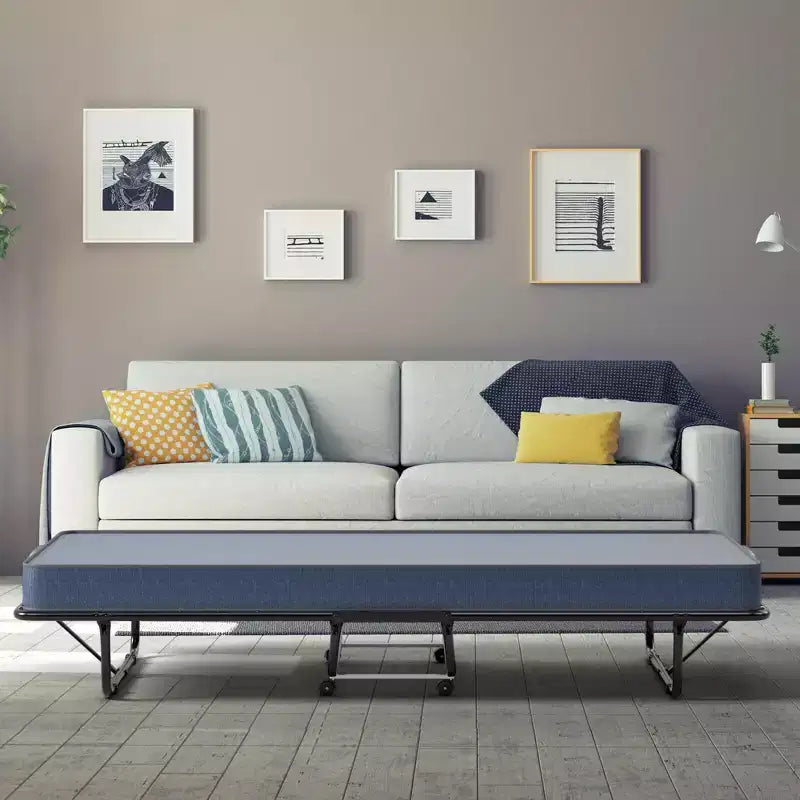 Letto pieghevole con materasso in memory foam – Brandina portatile per ospiti, Blu navy