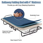 Letto pieghevole con materasso in memory foam – Brandina portatile per ospiti, Blu navy