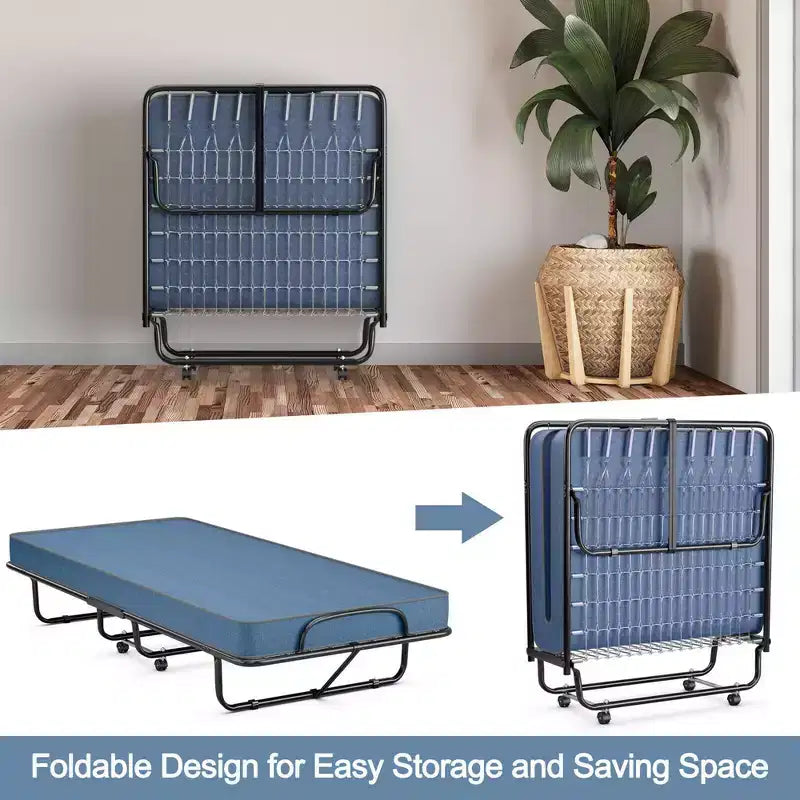 Letto pieghevole con materasso in memory foam – Brandina portatile per ospiti, Blu navy