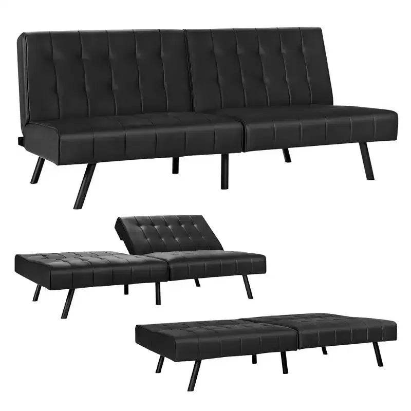 Divano Letto Futon Pieghevole – Divano Letto Trasformabile in Pelle PU, Nero/Grigio