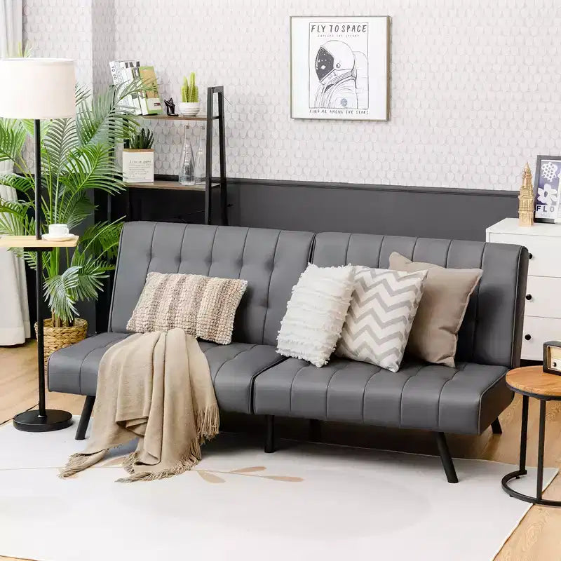 Divano Letto Futon Pieghevole – Divano Letto Trasformabile in Pelle PU, Nero/Grigio