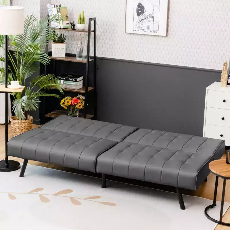 Divano Letto Futon Pieghevole – Divano Letto Trasformabile in Pelle PU, Nero/Grigio