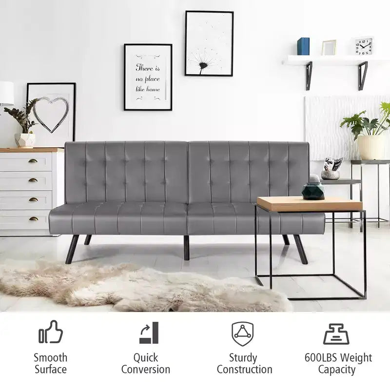 Divano Letto Futon Pieghevole – Divano Letto Trasformabile in Pelle PU, Nero/Grigio