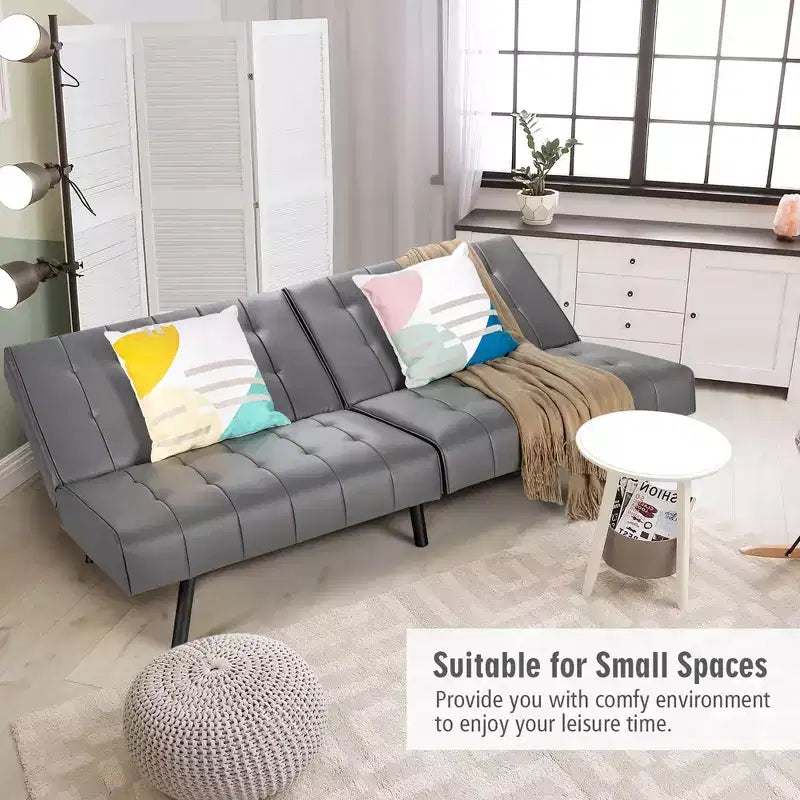 Divano Letto Futon Pieghevole – Divano Letto Trasformabile in Pelle PU, Nero/Grigio