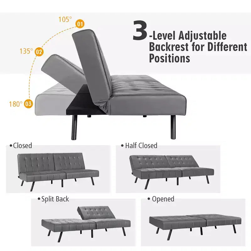 Divano Letto Futon Pieghevole – Divano Letto Trasformabile in Pelle PU, Nero/Grigio