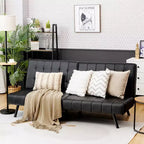 Divano Letto Futon Pieghevole – Divano Letto Trasformabile in Pelle PU, Nero/Grigio