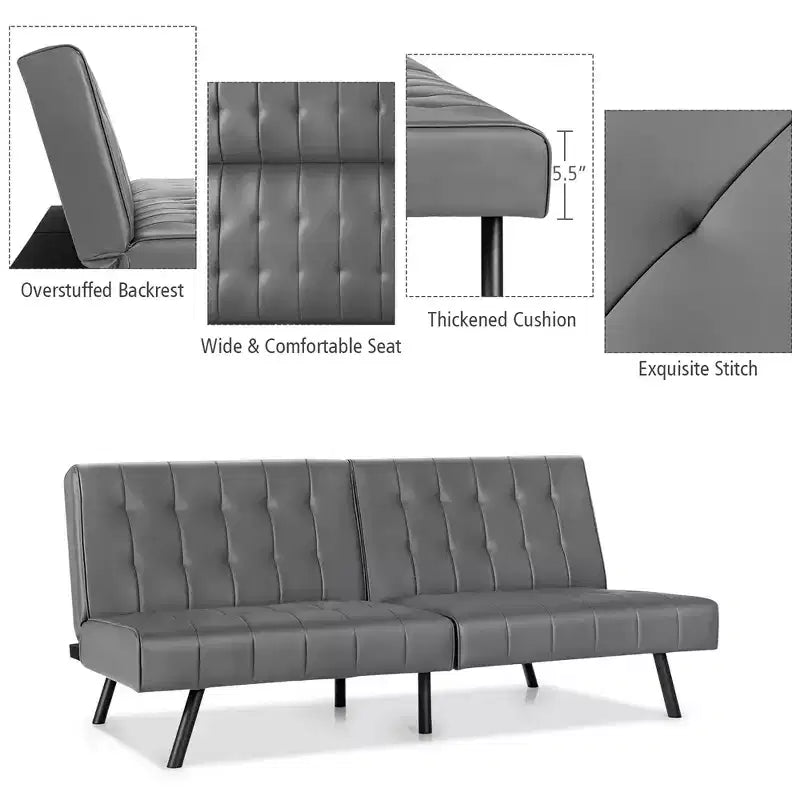 Divano Letto Futon Pieghevole – Divano Letto Trasformabile in Pelle PU, Nero/Grigio