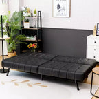 Divano Letto Futon Pieghevole – Divano Letto Trasformabile in Pelle PU, Nero/Grigio