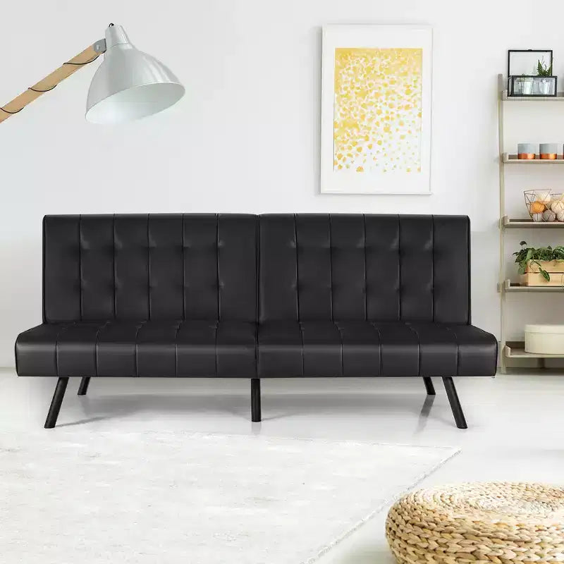Divano Letto Futon Pieghevole – Divano Letto Trasformabile in Pelle PU, Nero/Grigio
