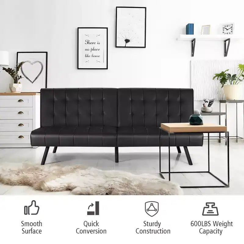Divano Letto Futon Pieghevole – Divano Letto Trasformabile in Pelle PU, Nero/Grigio