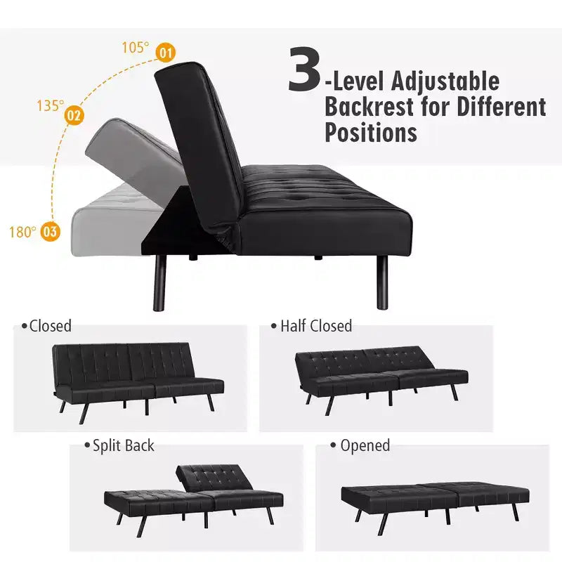 Divano Letto Futon Pieghevole – Divano Letto Trasformabile in Pelle PU, Nero/Grigio
