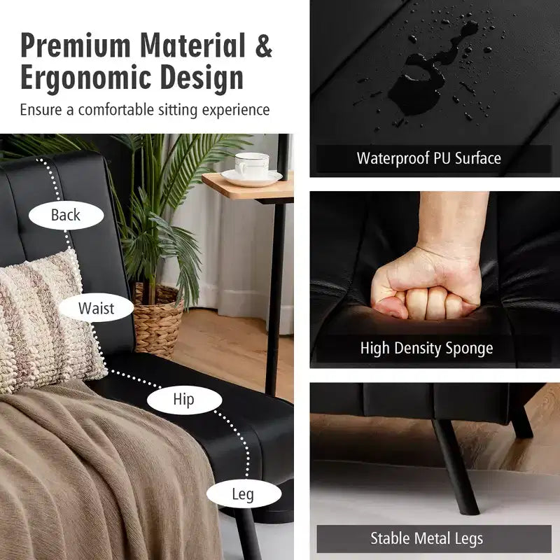 Divano Letto Futon Pieghevole – Divano Letto Trasformabile in Pelle PU, Nero/Grigio